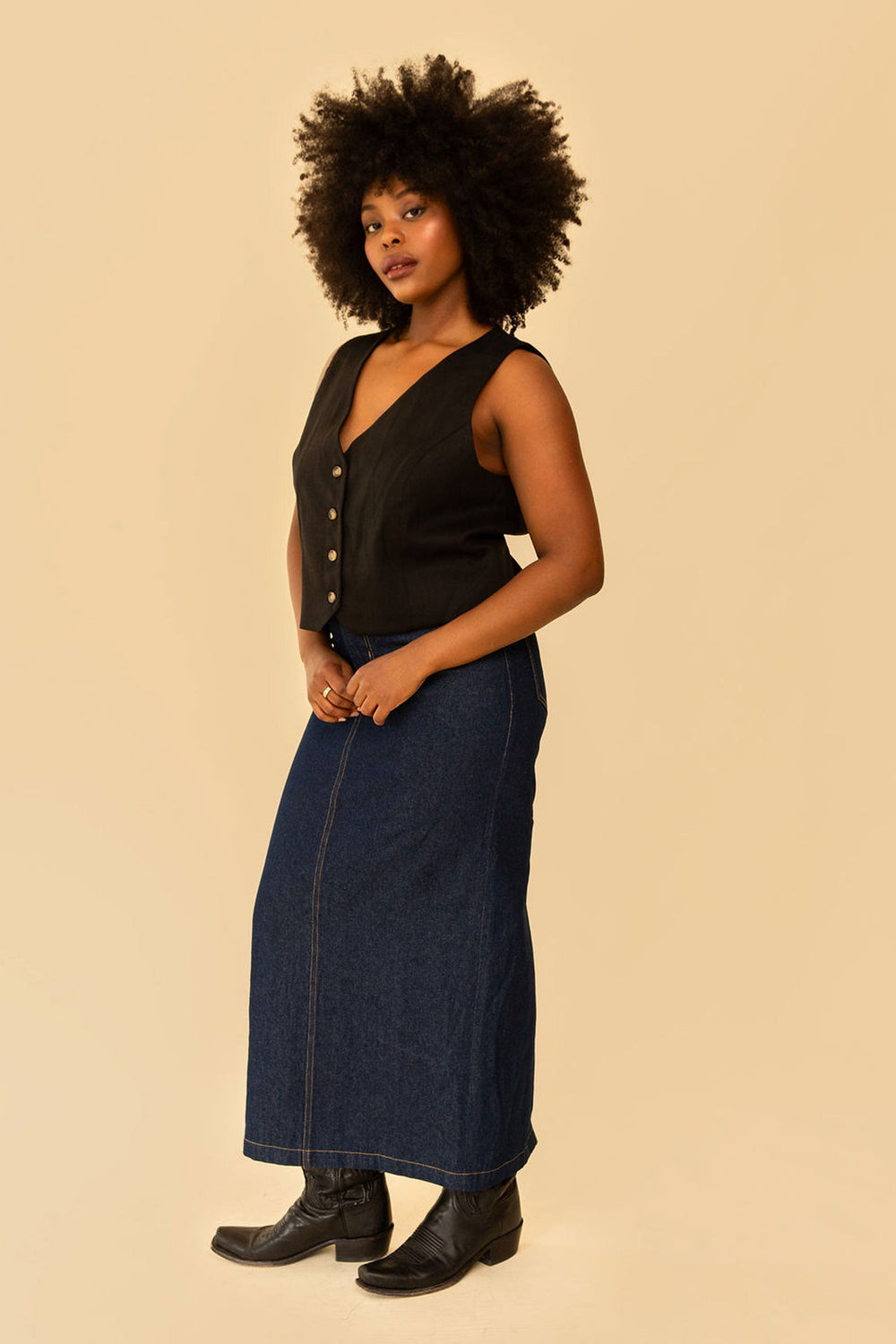 Bowie Vest in Black Tencel - Whimsy & Row
