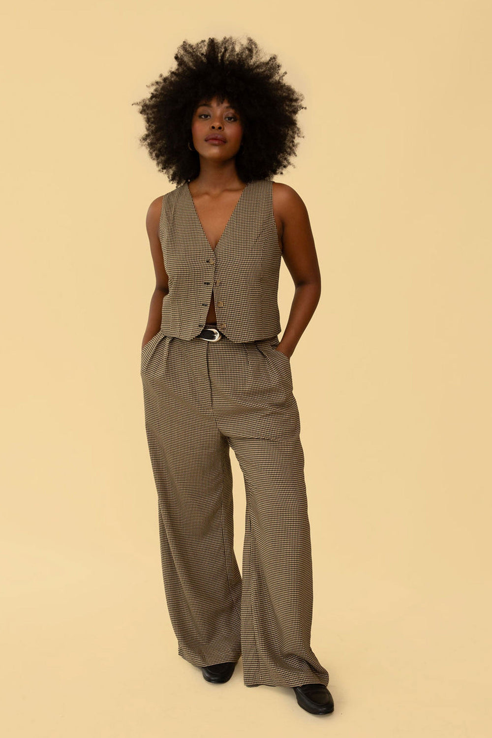 Bowie Vest in Tan Gingham - Whimsy & Row