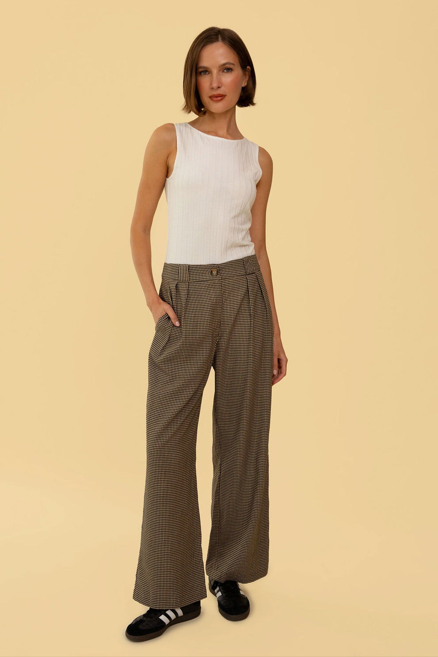 Leanna Pant in Tan Gingham