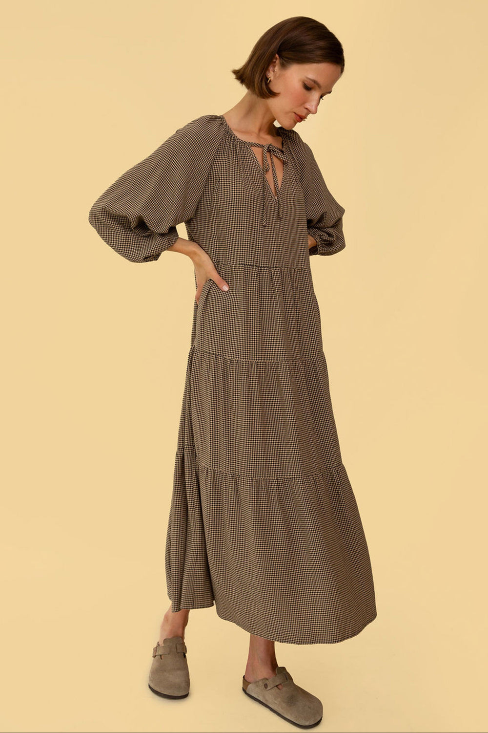 Mandy Dress in Tan Gingham - Whimsy & Row
