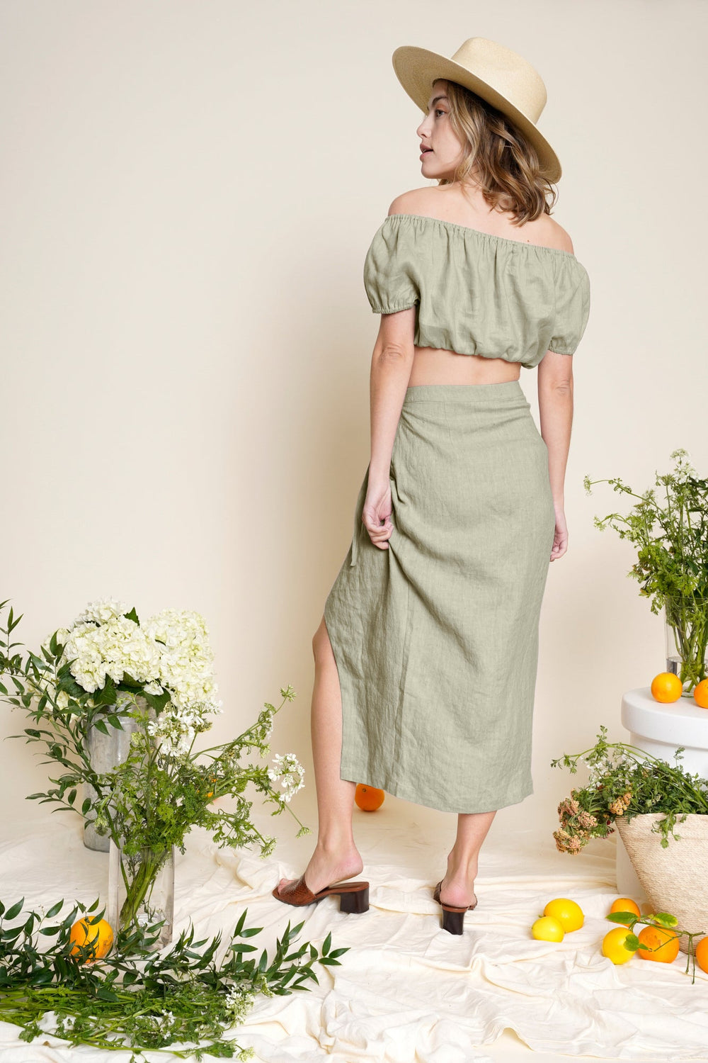 Sample Sale Valentina Skirt in Sage Linen - Whimsy & Row