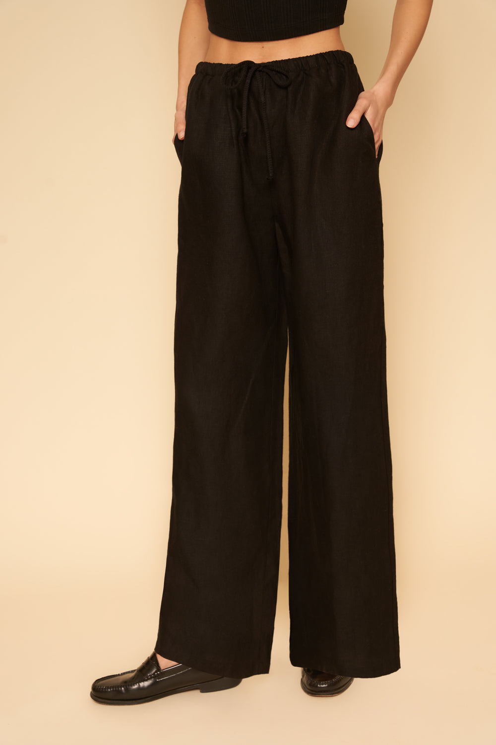 Kira Pant in Black Linen - Whimsy & Row