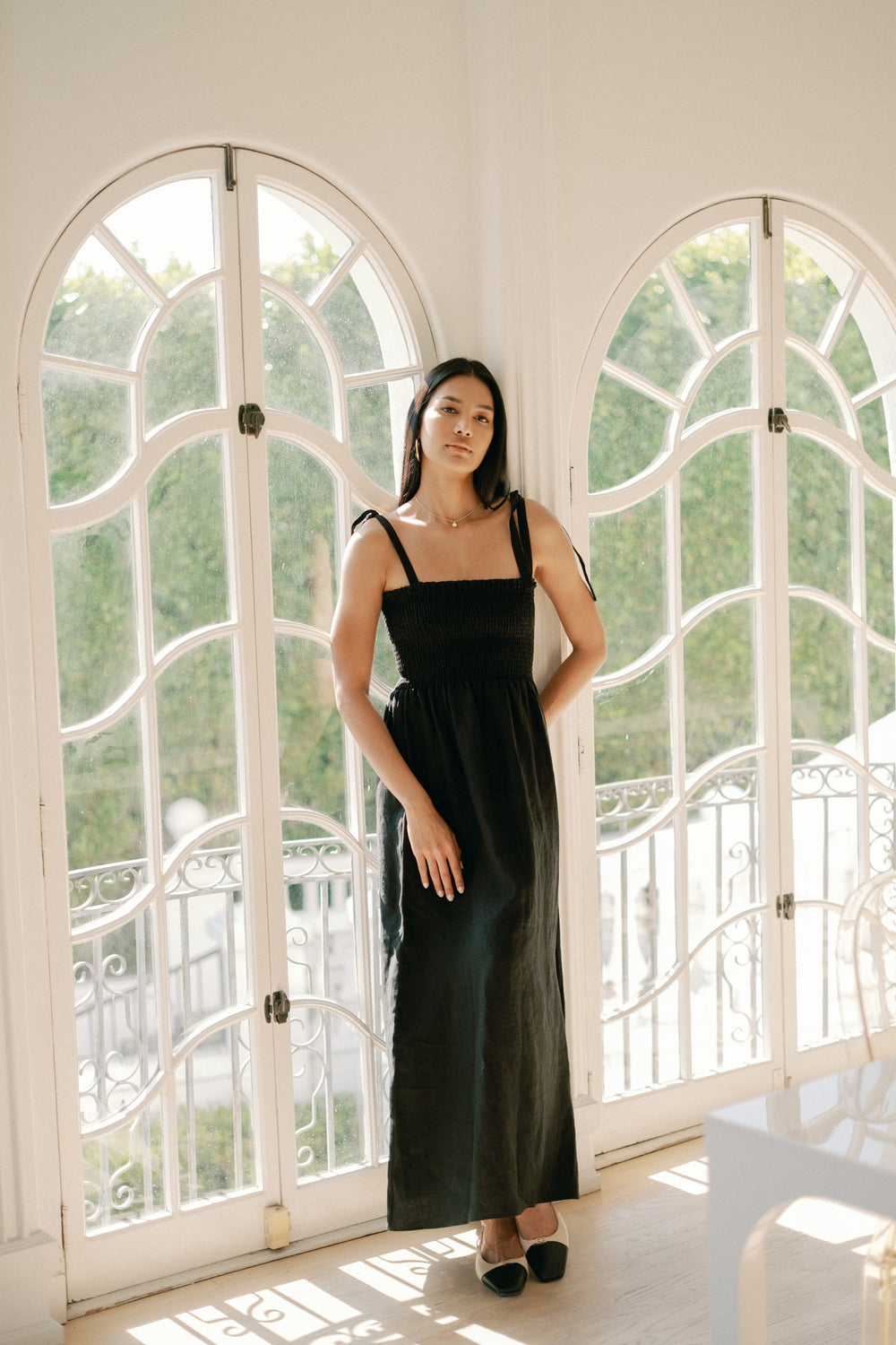 Sophie Dress in Black Linen - Whimsy & Row