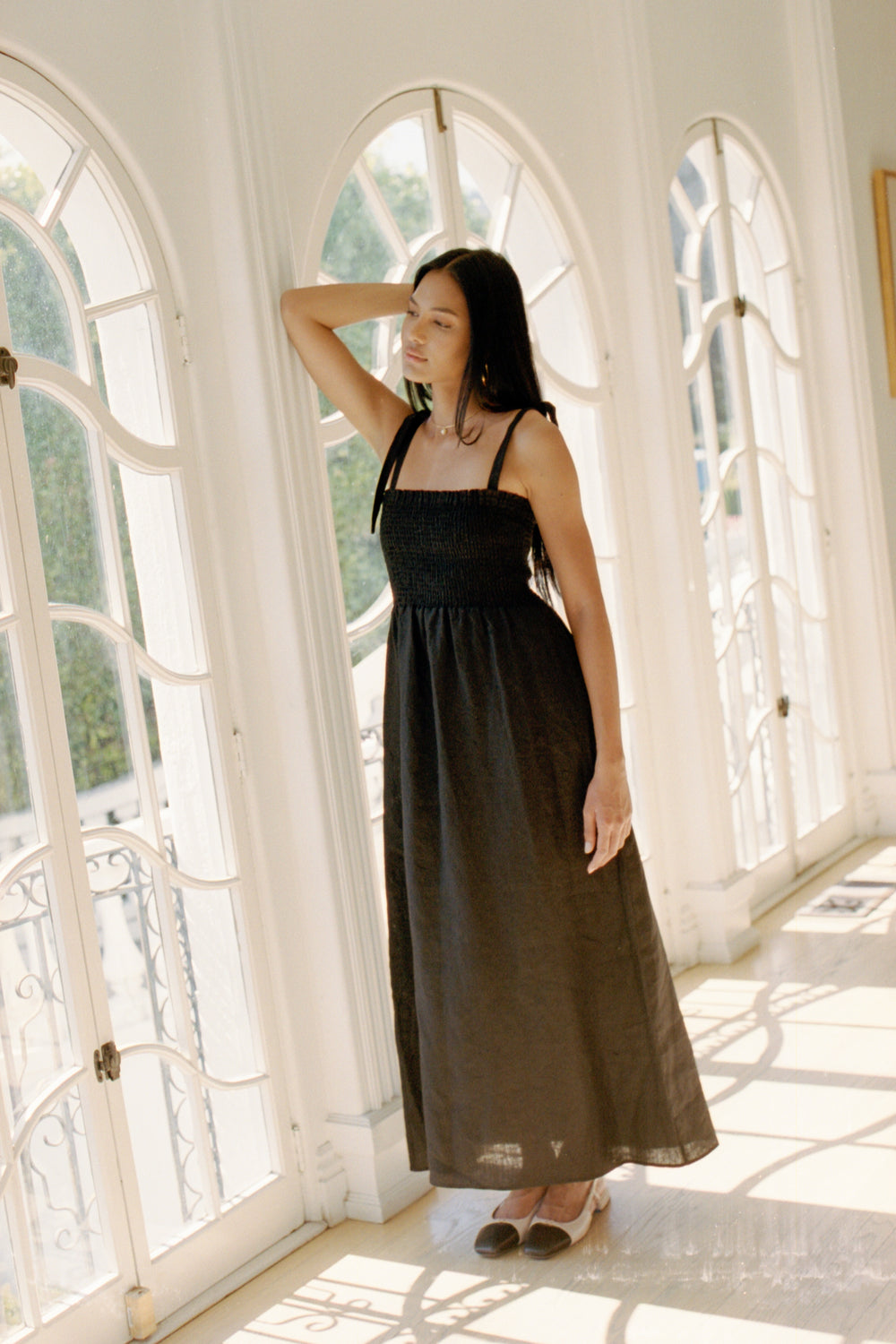 Sophie Dress in Black Linen - Whimsy & Row