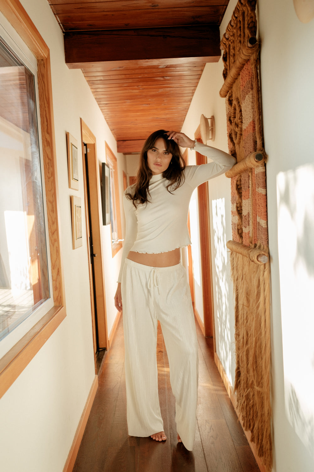 Raffa Pants in Cream Plissé - Whimsy & Row