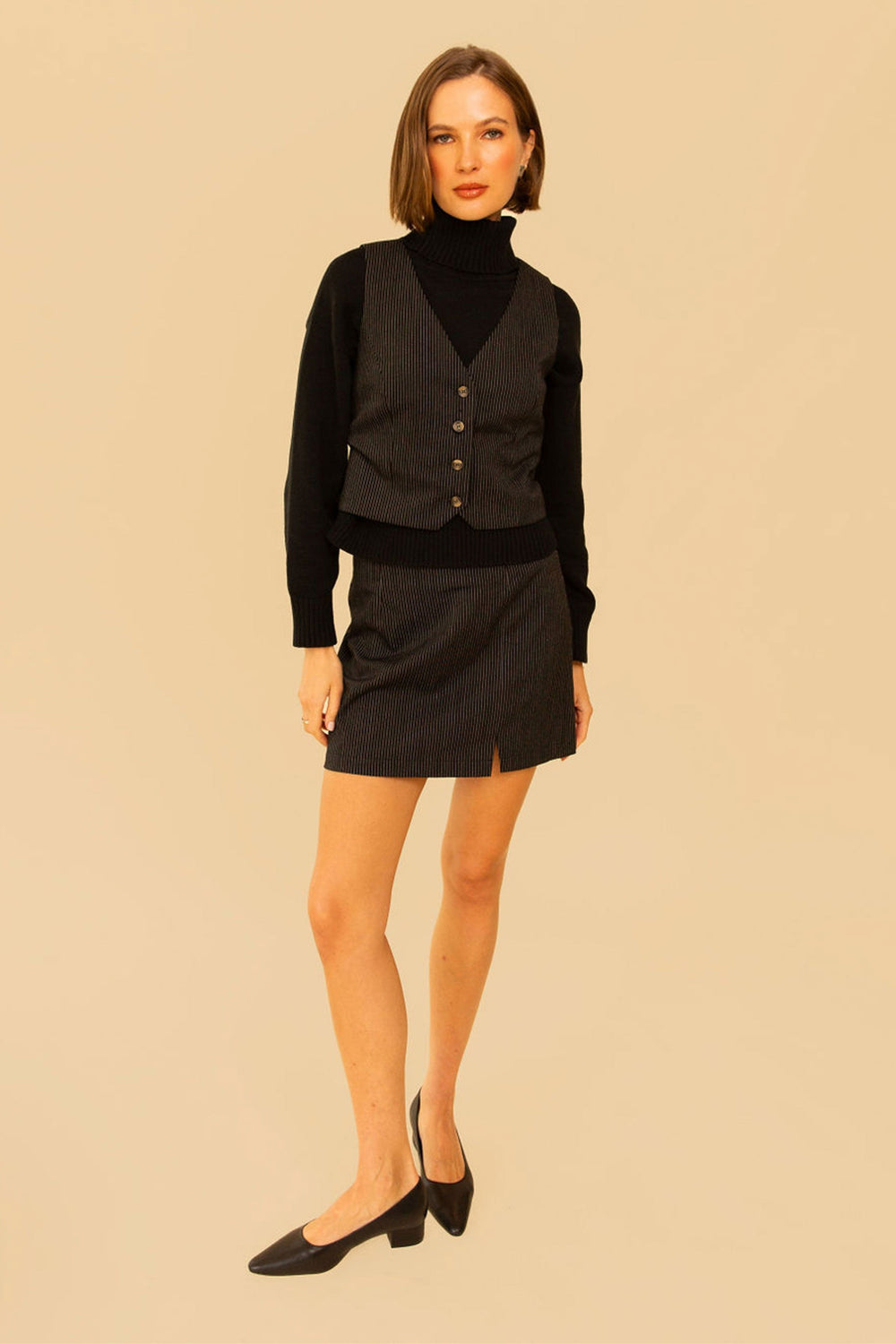 Bowie Vest in Black Pinstripe - Whimsy & Row