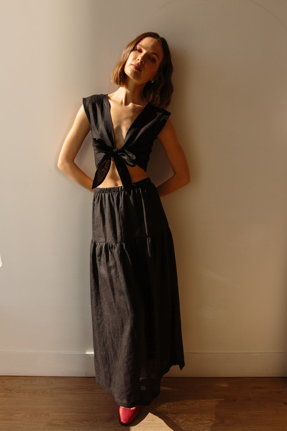 Valentina Top in Black Linen - Whimsy & Row