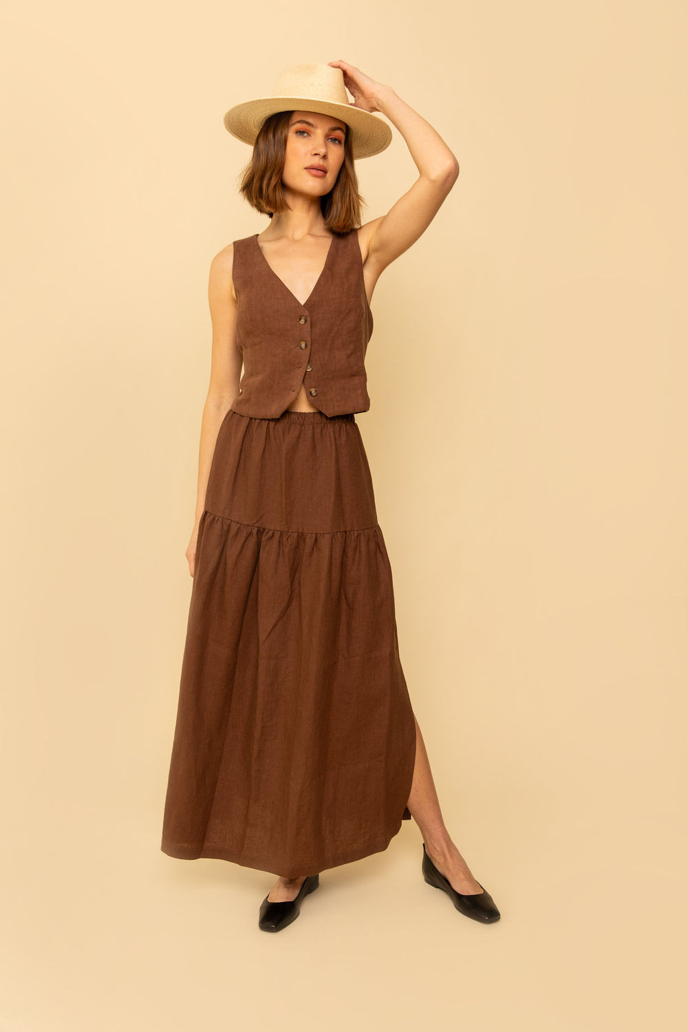 Sample Sale Millie Skirt/Dress in Chocolate Linen - Whimsy & Row