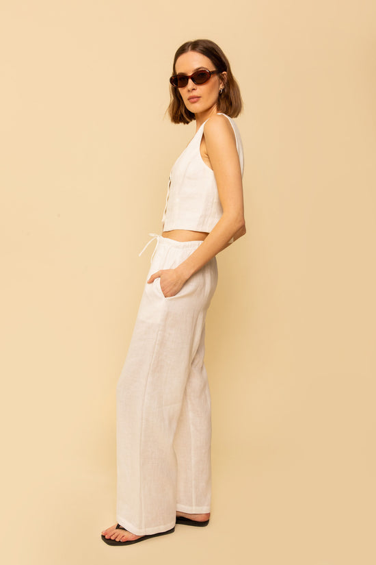 Kira Pant in White Linen - Whimsy & Row