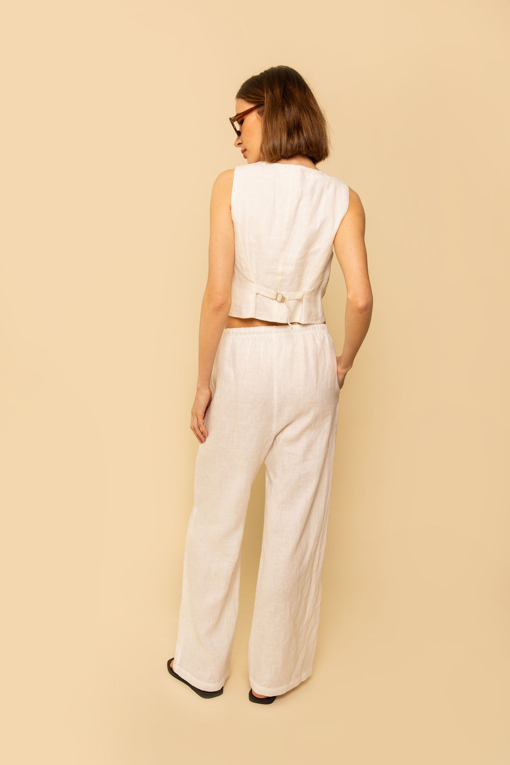 Kira Pant in White Linen - Whimsy & Row
