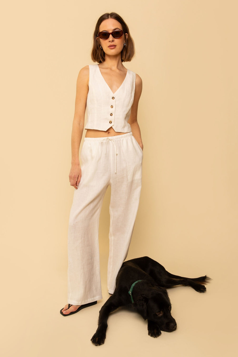 Kira Pant in White Linen - Whimsy & Row