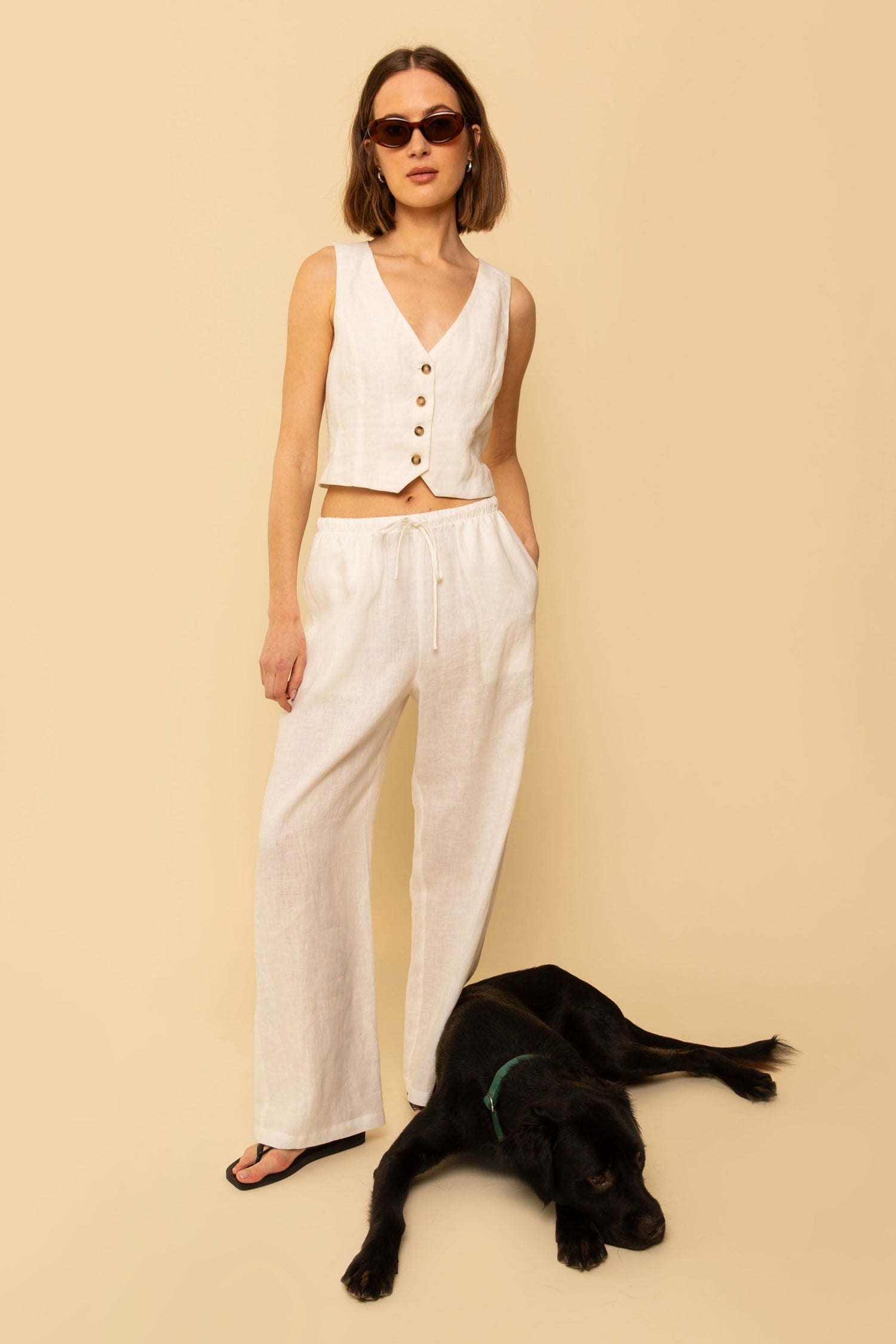 Kira Pant in White Linen