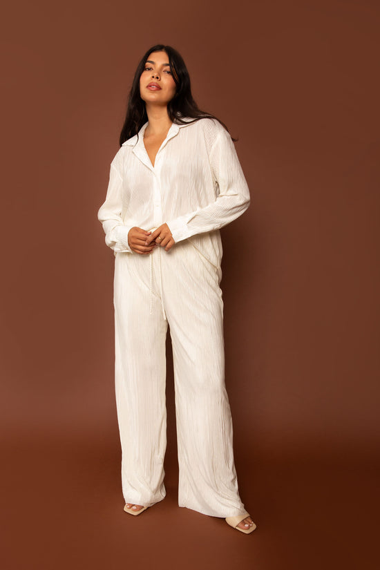 Raffa Pants in Cream Plissé - Whimsy & Row