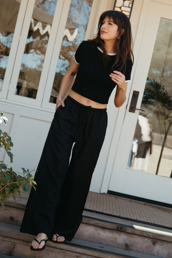 Kira Pant in Black Linen - Whimsy & Row