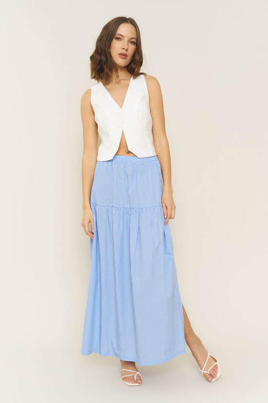Millie Skirt/Dress in Blue Stripe Poplin - Whimsy & Row