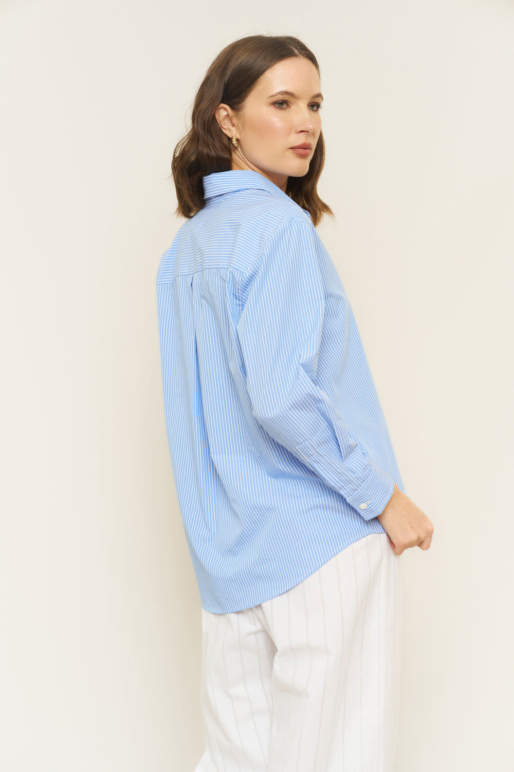 Denise Top in Blue Stripe Poplin - Whimsy & Row