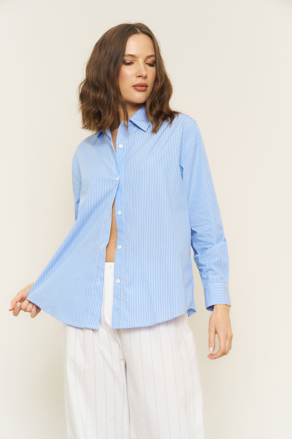 Denise Top in Blue Stripe Poplin - Whimsy & Row