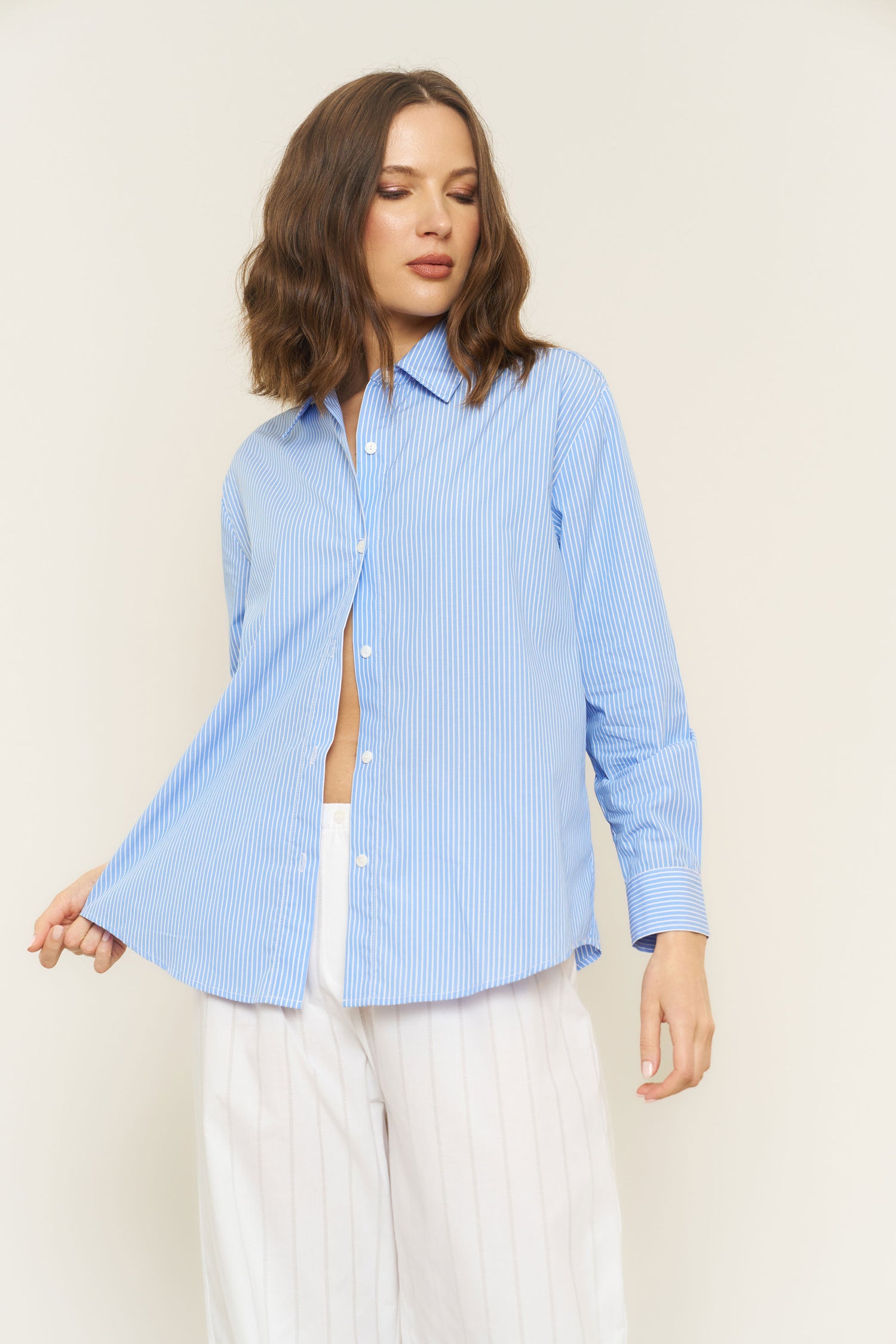 Denise Top in Blue Stripe Poplin