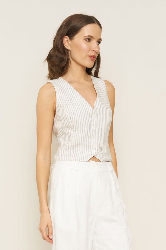 Bowie Vest in Stripe Linen - Whimsy & Row