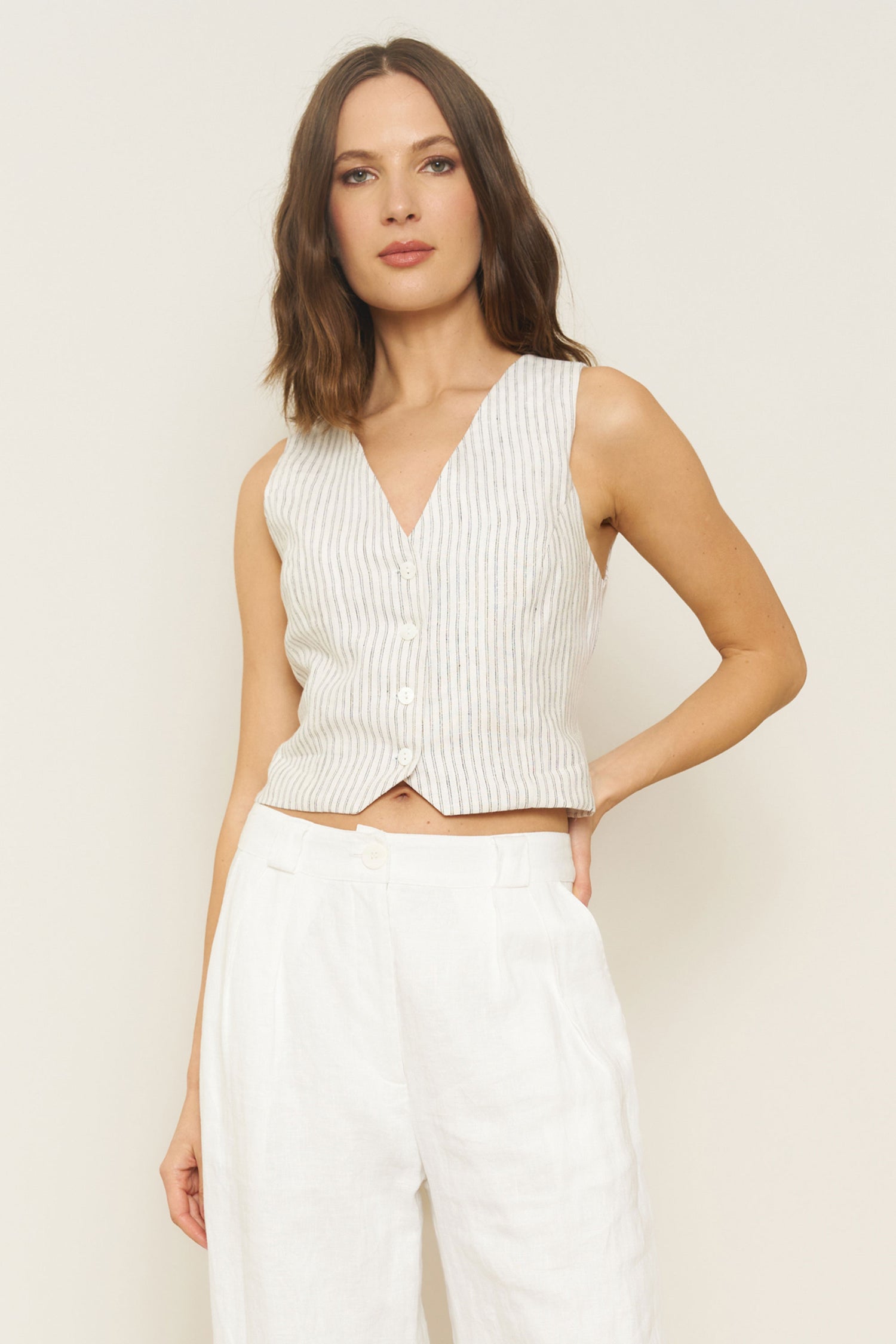 Bowie Vest in Stripe Linen