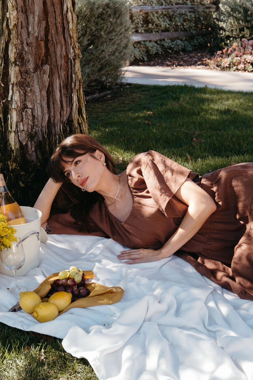 Rachel Dress in Chocolate Linen - Whimsy & Row