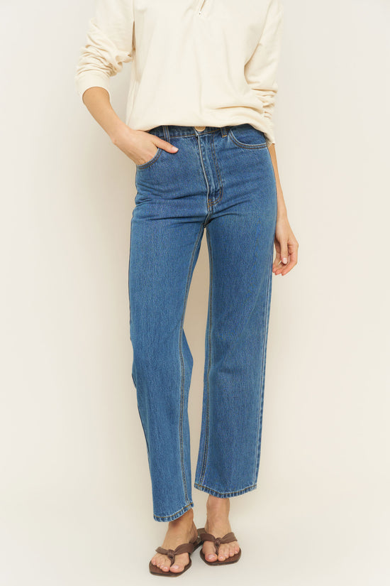 Farrah Pant in Dark Denim Straight Leg - Whimsy & Row