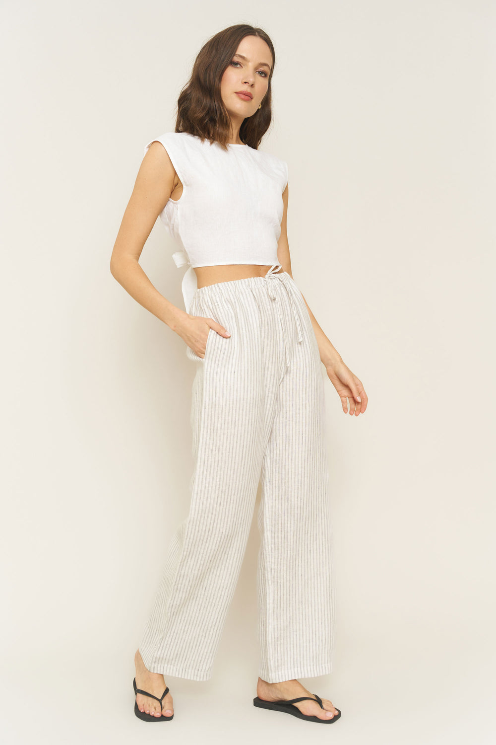 Kira Pant in Stripe Linen - Whimsy & Row
