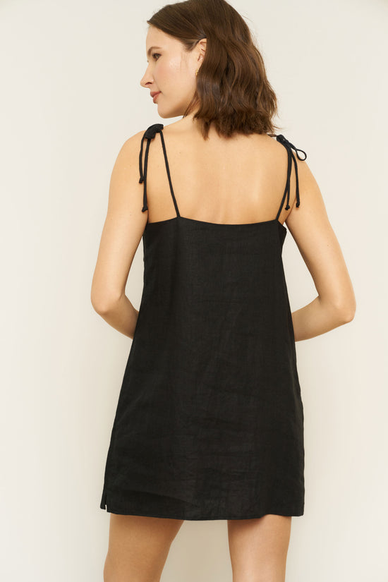 Lainey Dress in Black Linen - Whimsy & Row