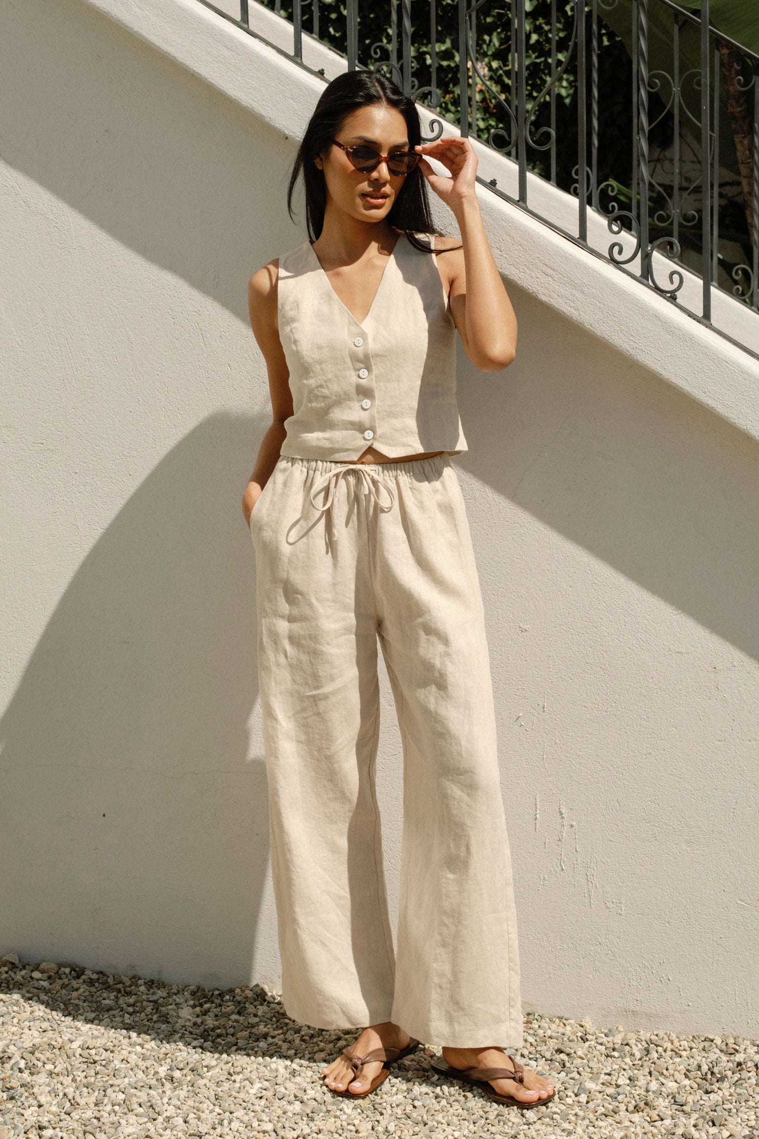 Bowie Vest in Oatmeal Linen