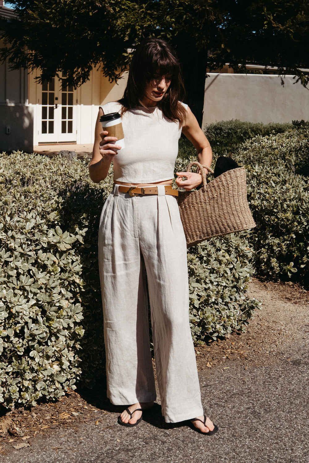 Leanna Pant in Oatmeal Linen - Whimsy & Row