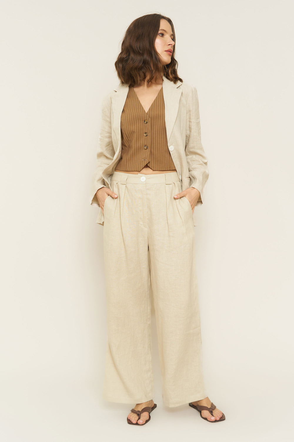 Leanna Pant in Oatmeal Linen - Whimsy & Row