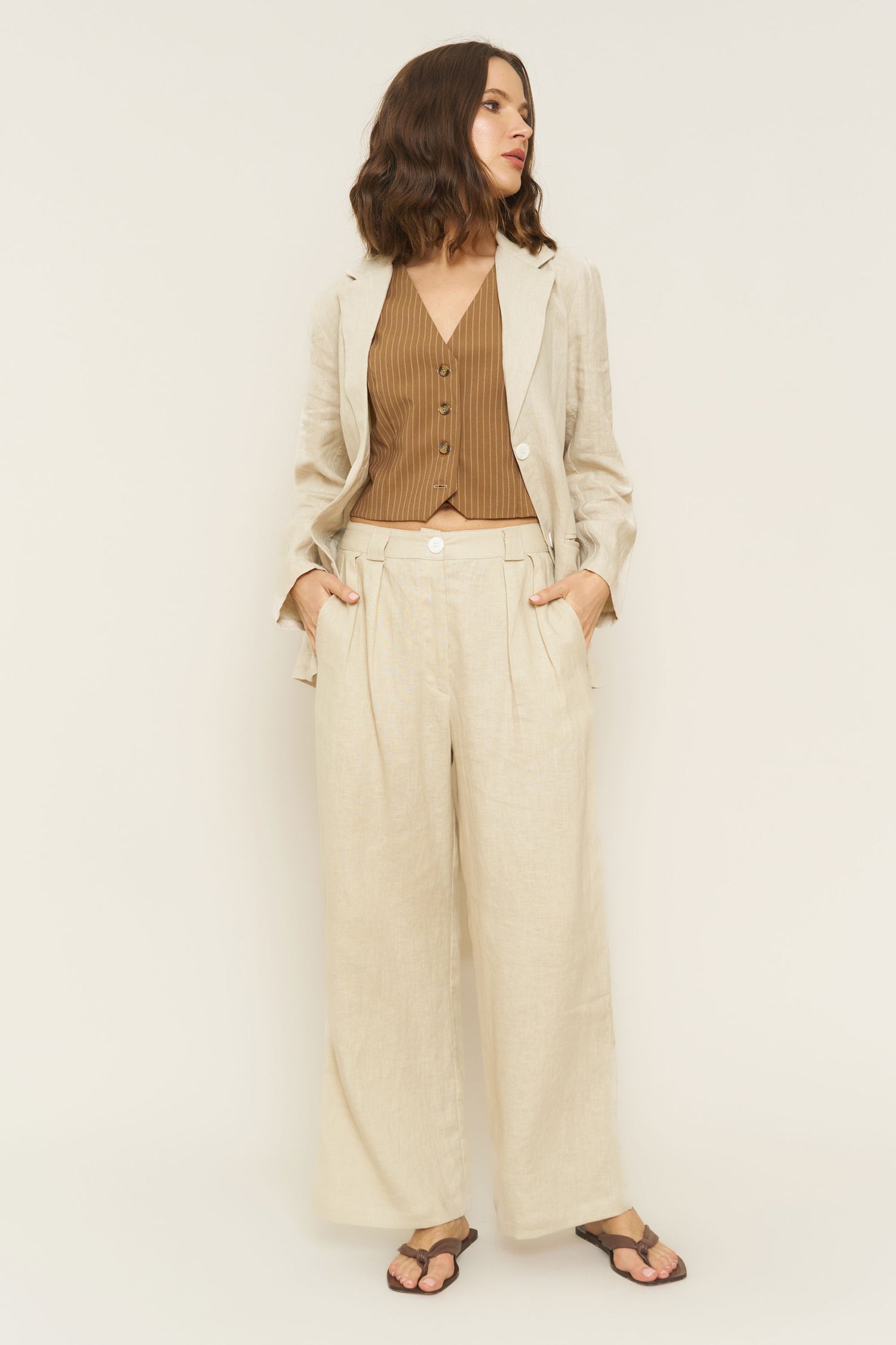 Leanna Pant in Oatmeal Linen