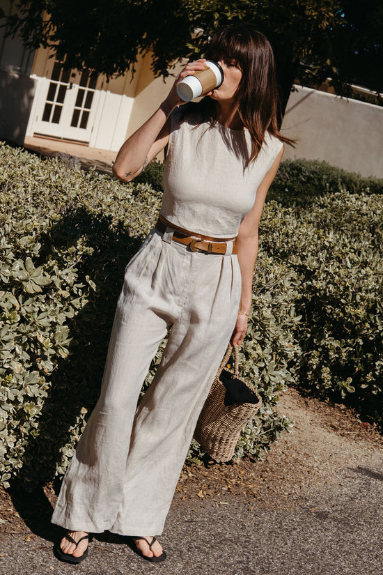 Leanna Pant in Oatmeal Linen - Whimsy & Row