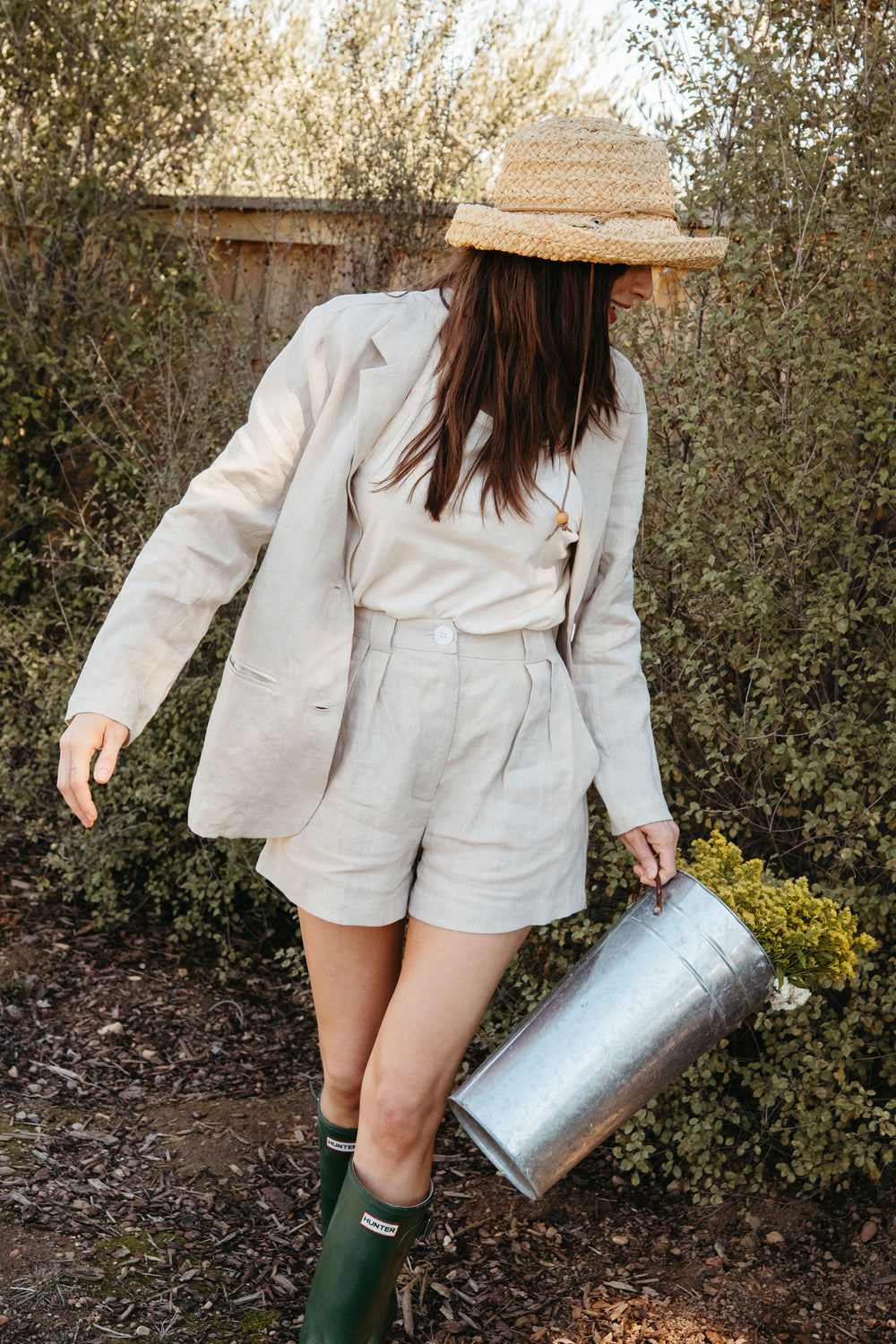 Leanna Shorts in Oatmeal Linen - Whimsy & Row