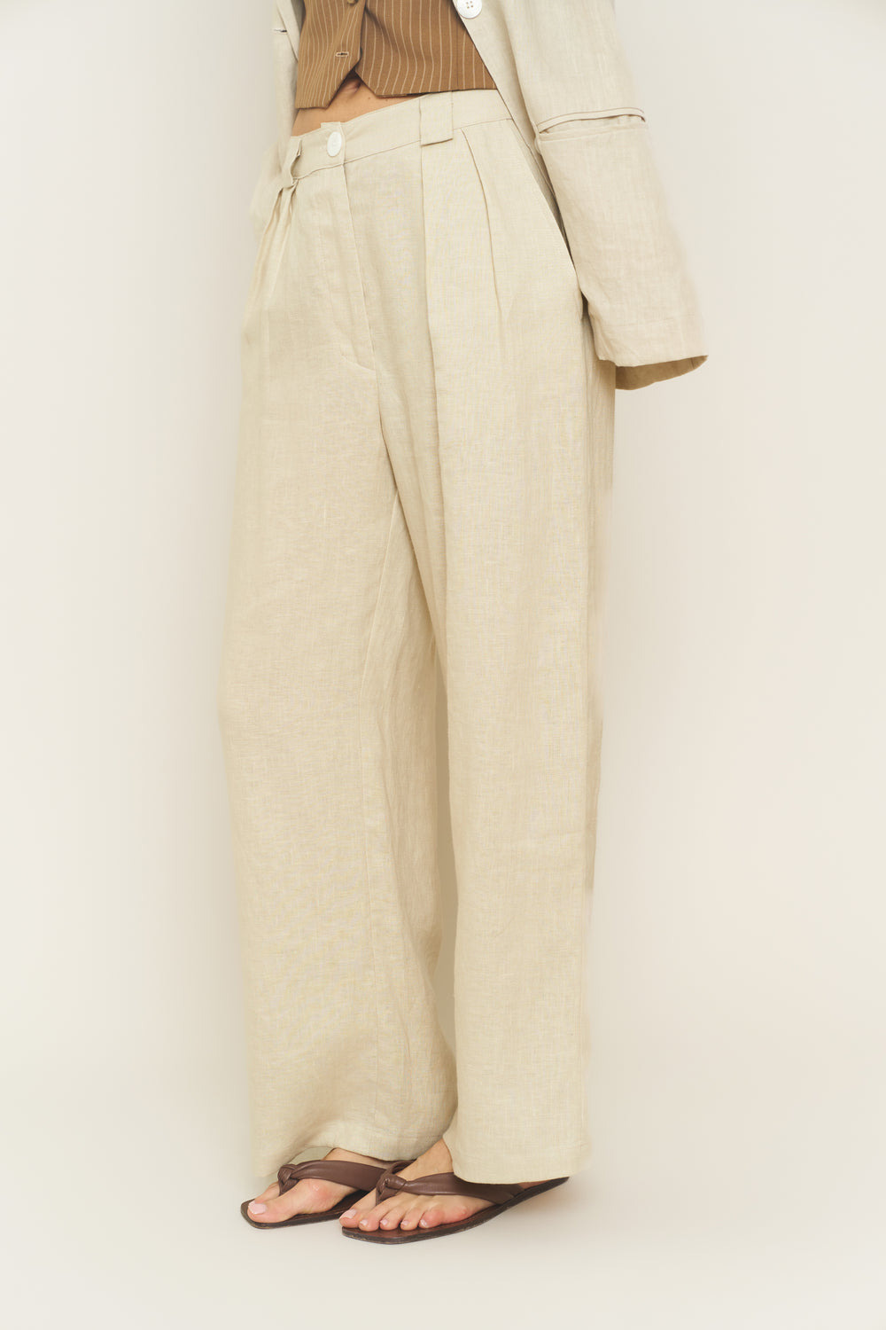Leanna Pant in Oatmeal Linen - Whimsy & Row