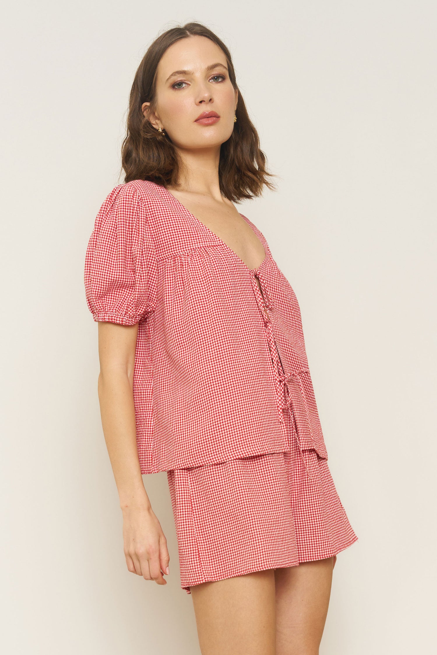 Birdie Top in Red Gingham