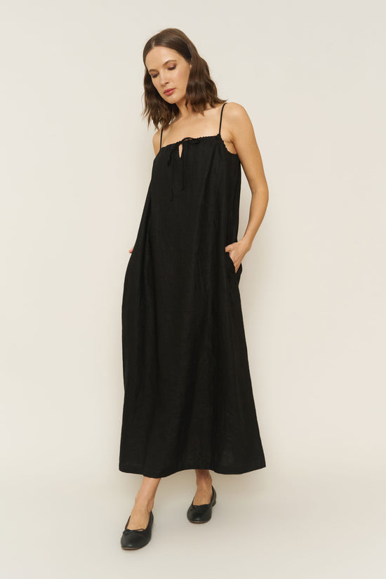 Soliel Dress in Black Linen - Whimsy & Row