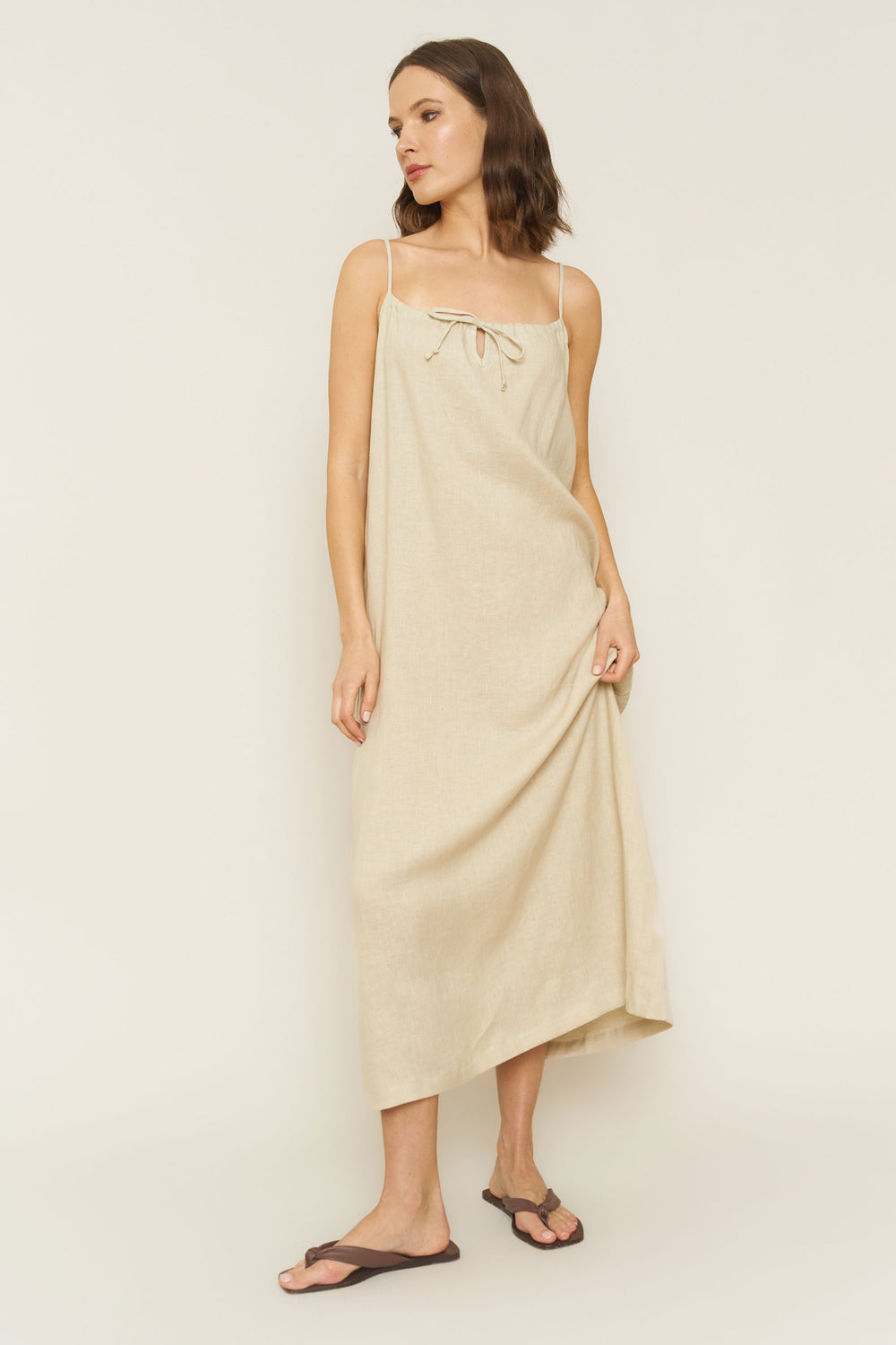 Soliel Dress in Oatmeal Linen - Whimsy & Row