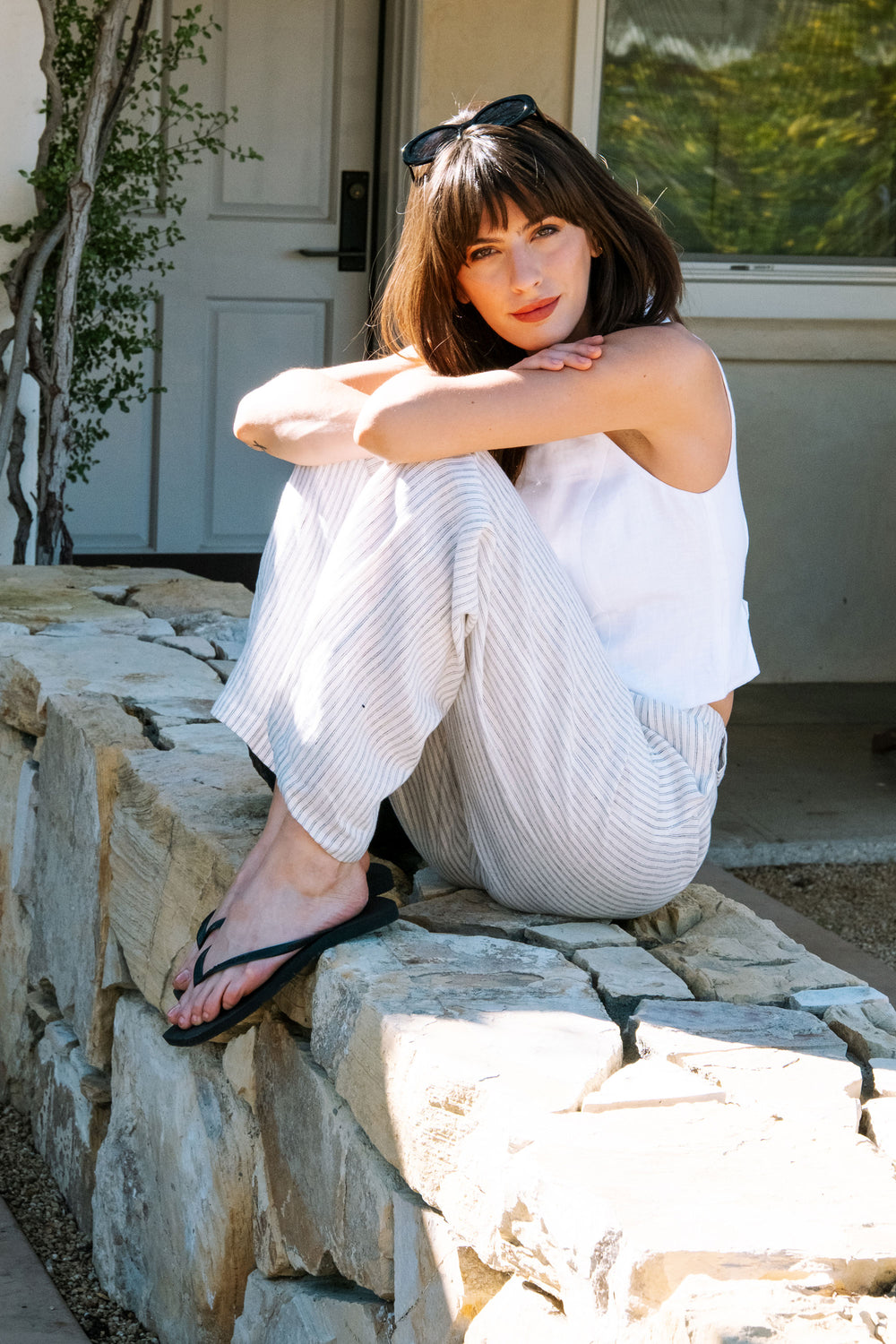 Leanna Pant in Stripe Linen - Whimsy & Row