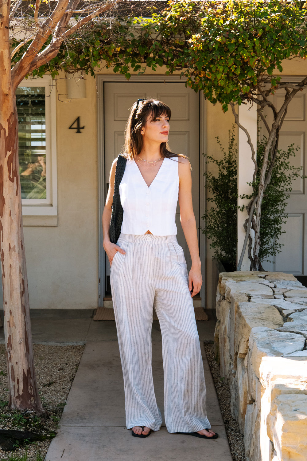 Leanna Pant in Stripe Linen - Whimsy & Row