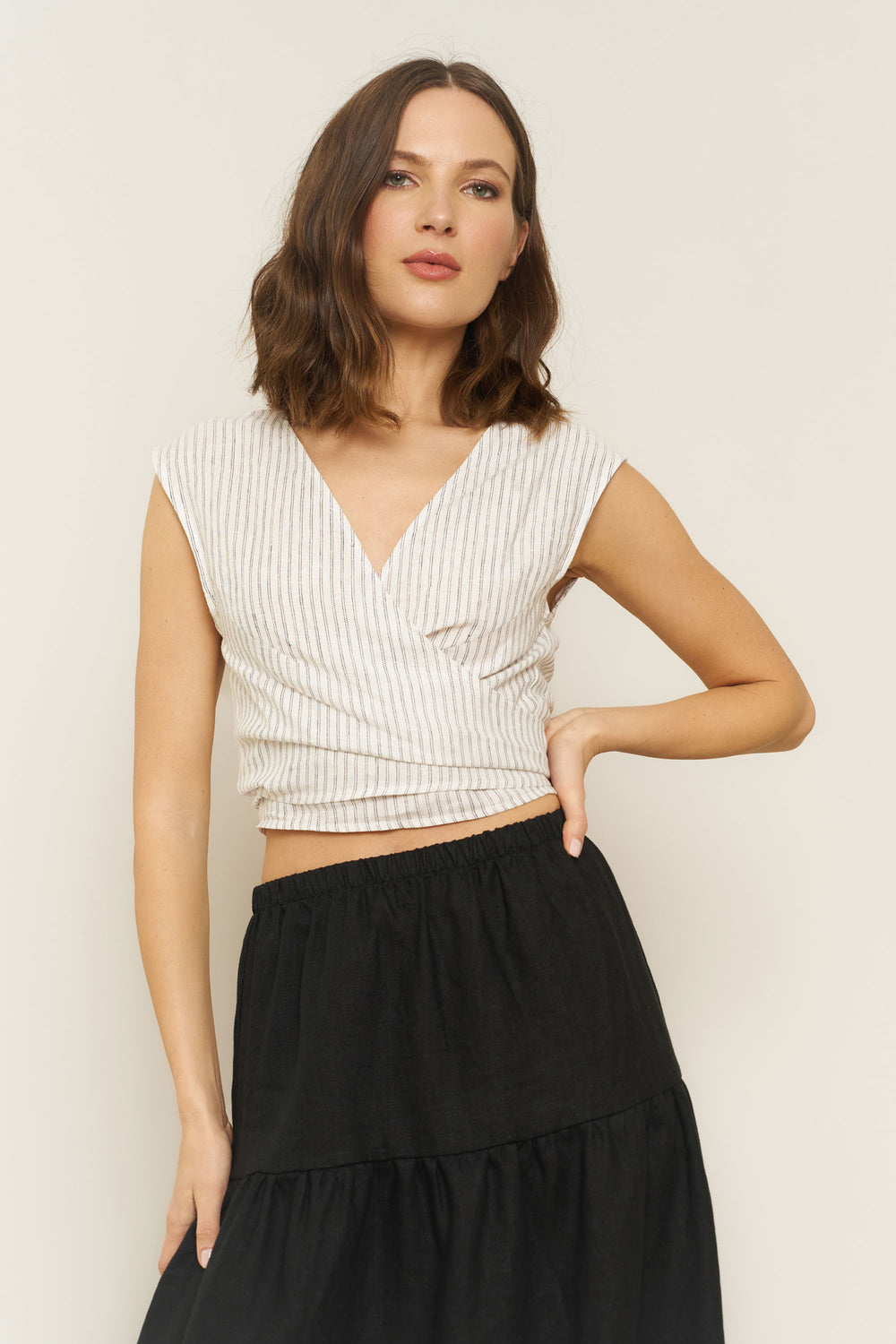 Valentina Top in Stripe Linen - Whimsy & Row