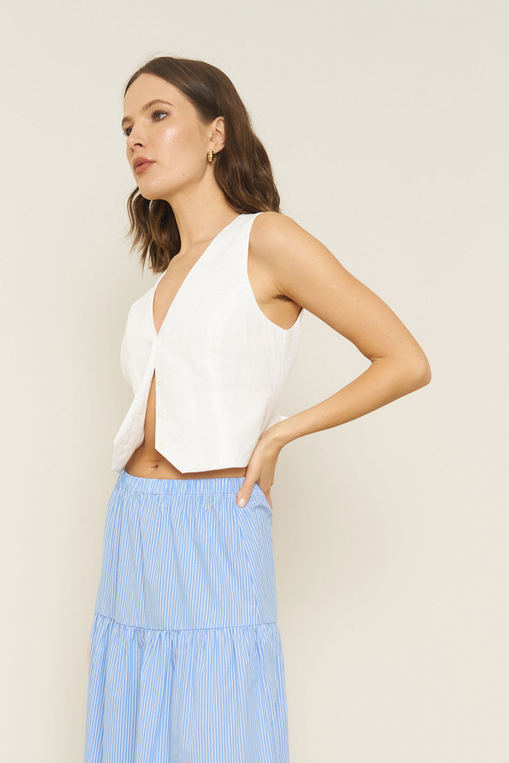 Bowie Vest in White Linen - Whimsy & Row