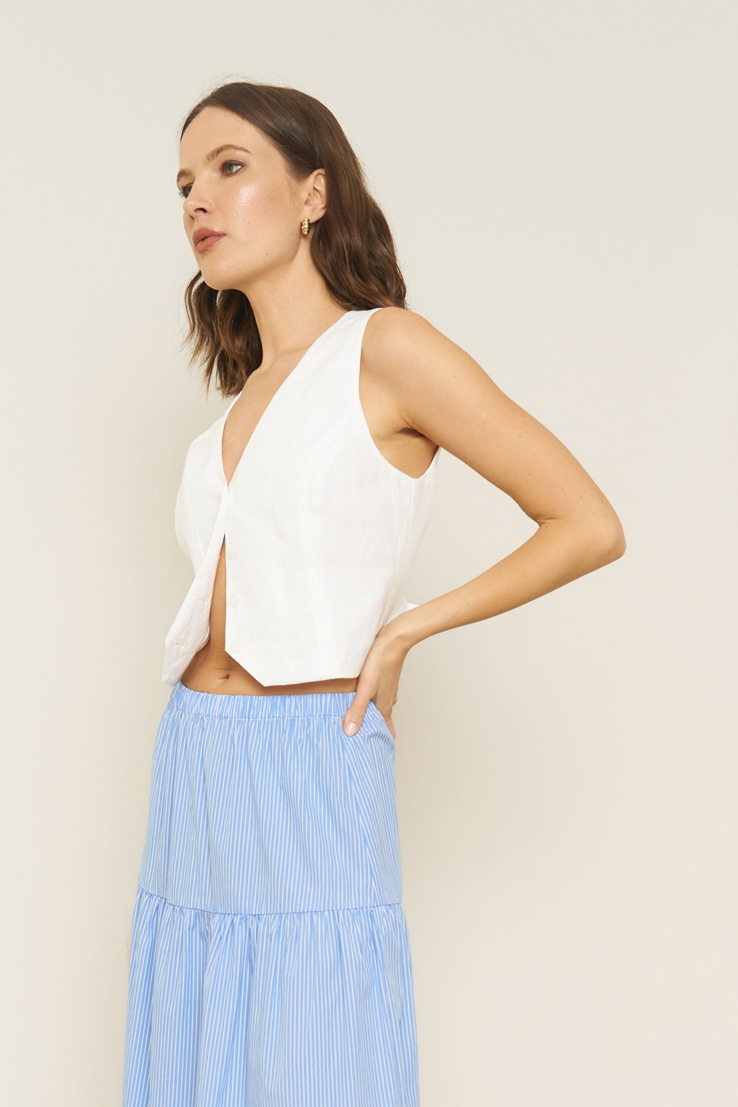 Bowie Vest in White Linen