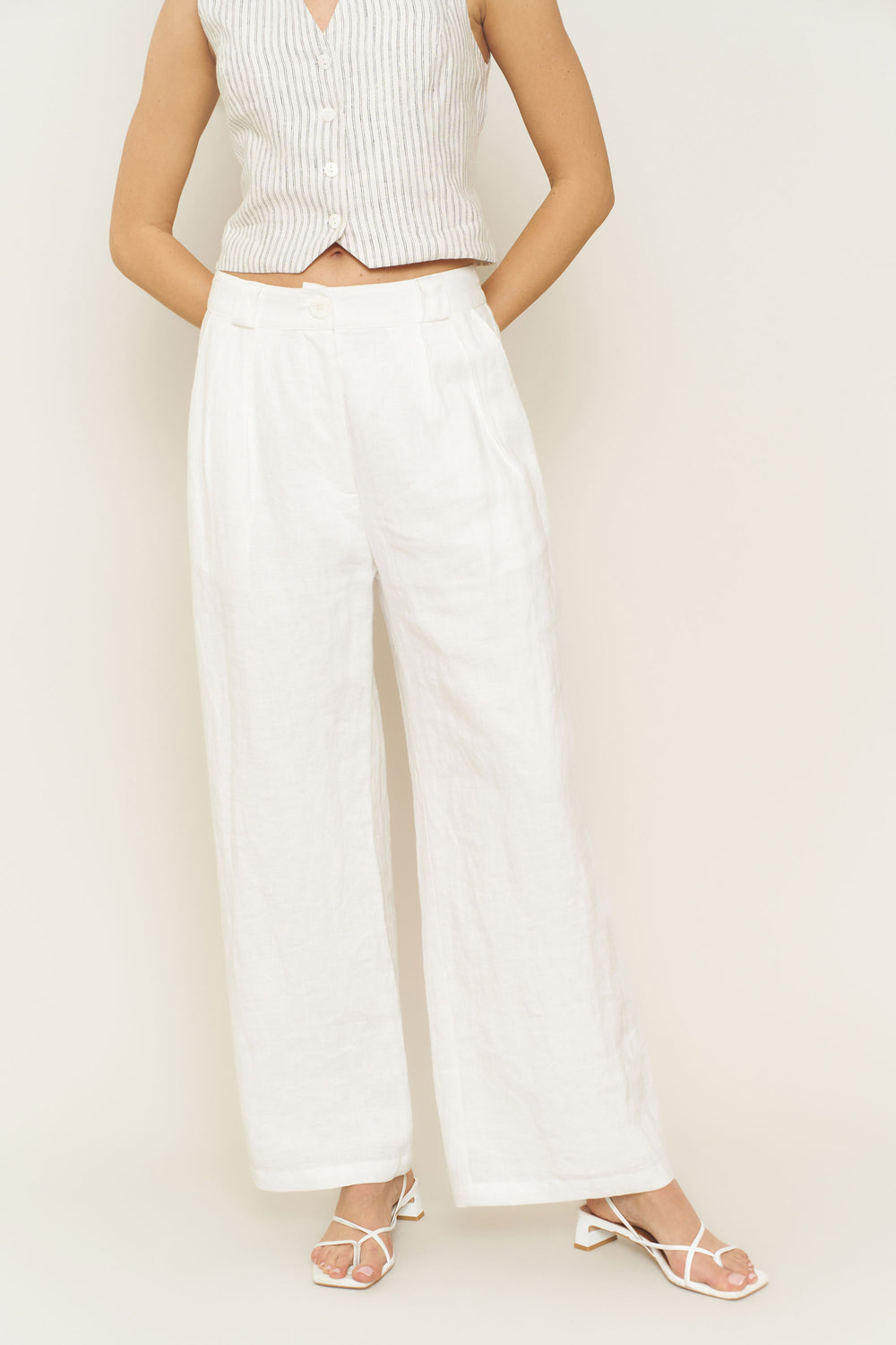 Leanna Pant in White Linen - Whimsy & Row
