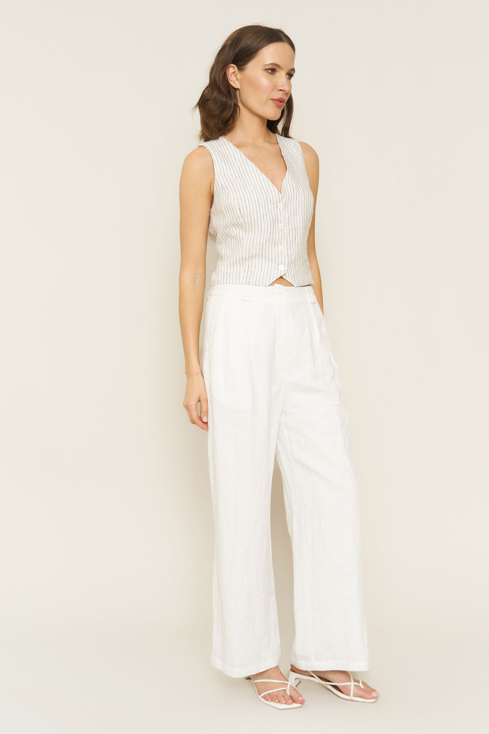 Leanna Pant in White Linen - Whimsy & Row