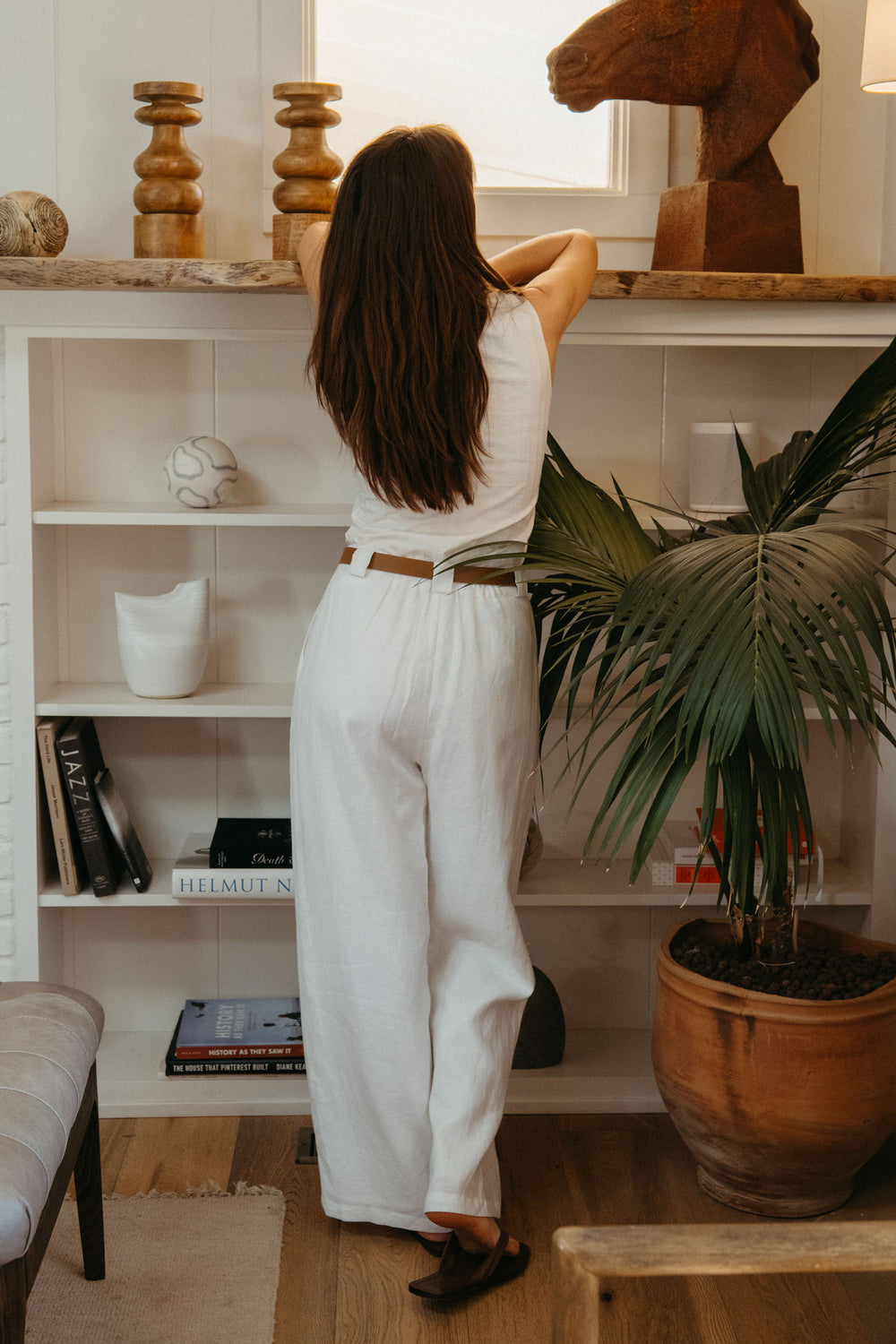 Leanna Pant in White Linen - Whimsy & Row