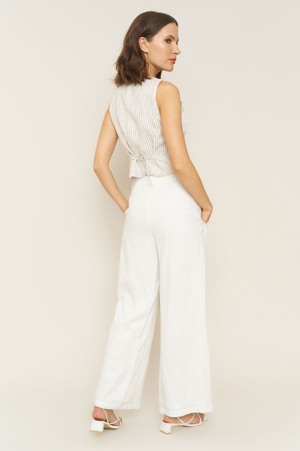 Leanna Pant in White Linen - Whimsy & Row