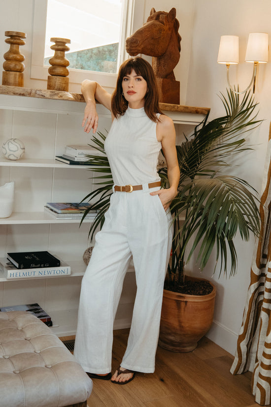 Leanna Pant in White Linen - Whimsy & Row