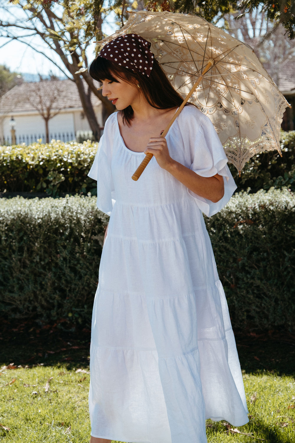Rachel Dress in White Linen - Whimsy & Row