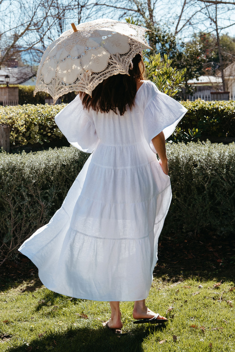 Rachel Dress in White Linen - Whimsy & Row